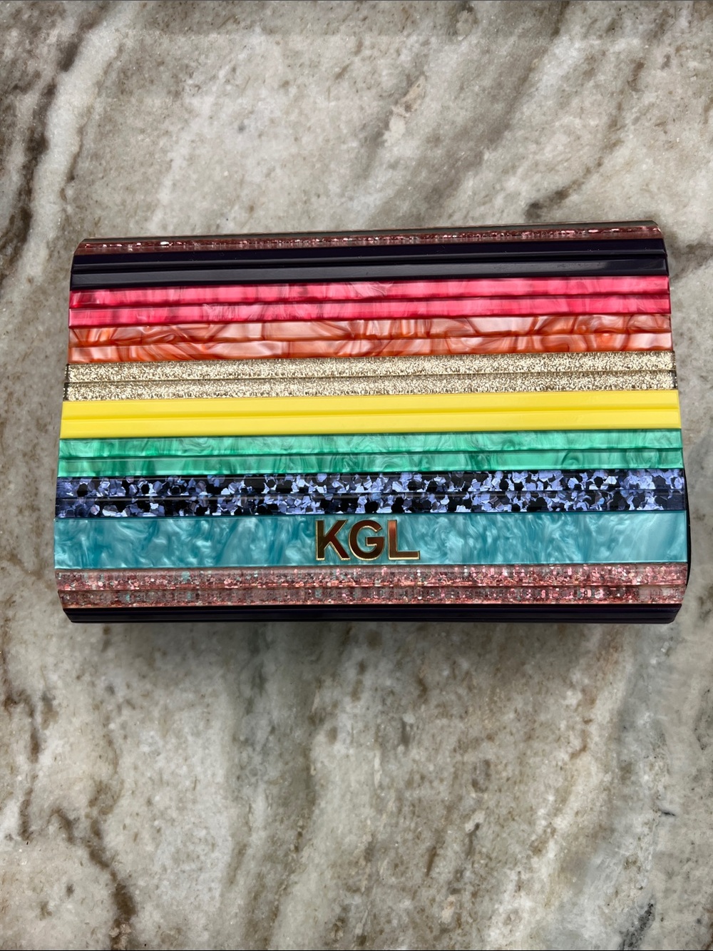 Kurt Geiger Multicolor Striped Acrylic Clutch with Gold Logo